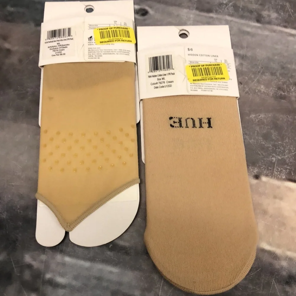 HUE lot of 2 peep toe liner & hidden cotton‎ liner nude socks size M/L